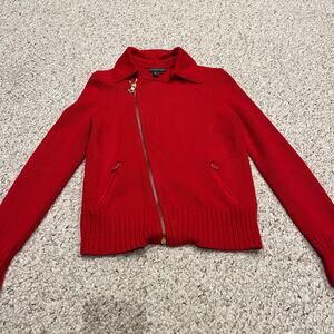 Ralph Lauren Jeans Co Knit Cotton Cardigan Sweater Sz M Cotton Red Gold Zipper